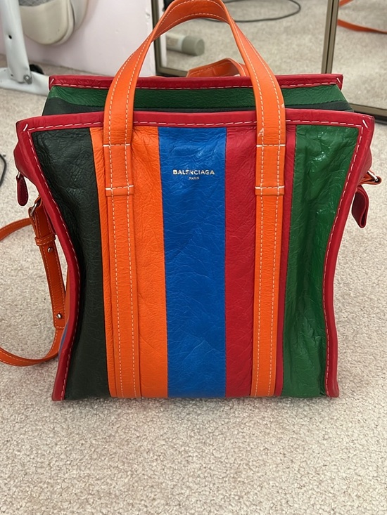 Balenciaga Handbags - Balenciaga Blue, Red & Orange Striped Leather Bag